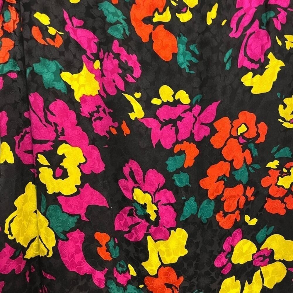 Vintage 1980s JILL RICHARDS Neon Floral Colorful 100% Silk Mini Dress 2 - Picture 4 of 11